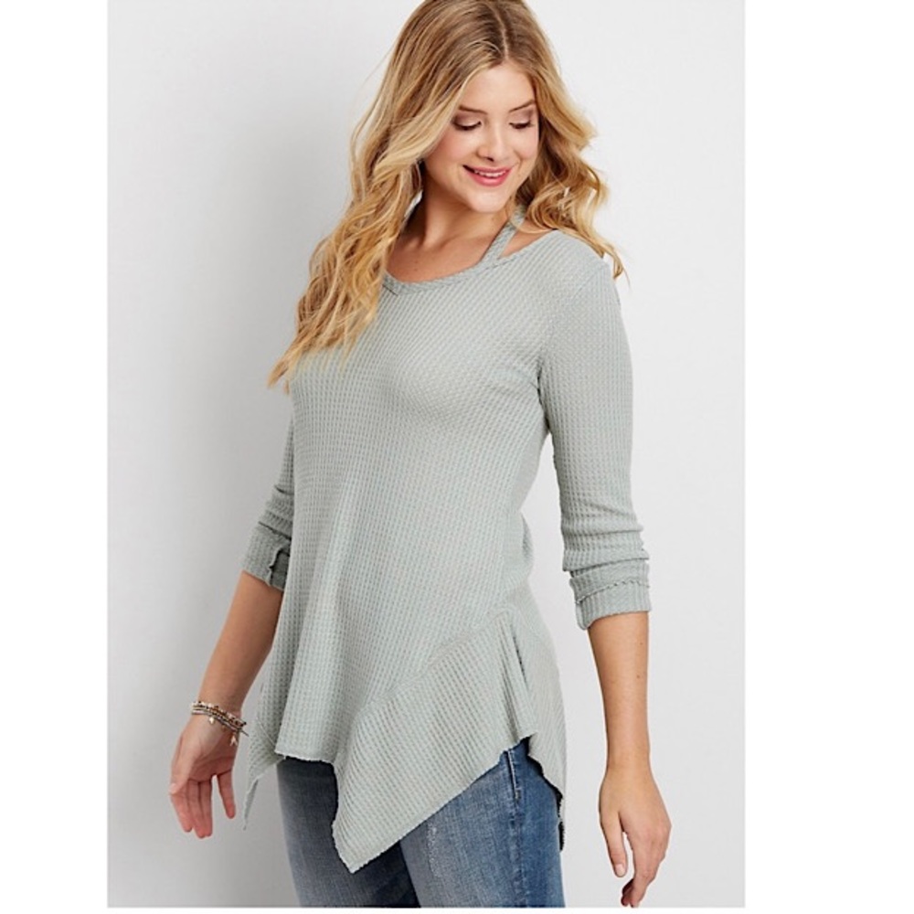 WAFFLE KNIT LONG SLEEVE TOP